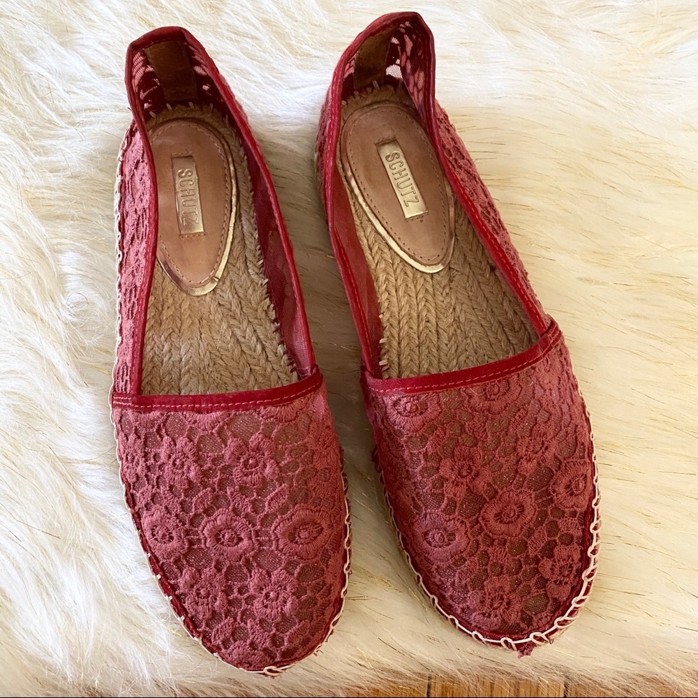 Schutz Red Lace Espadrilles Size 6